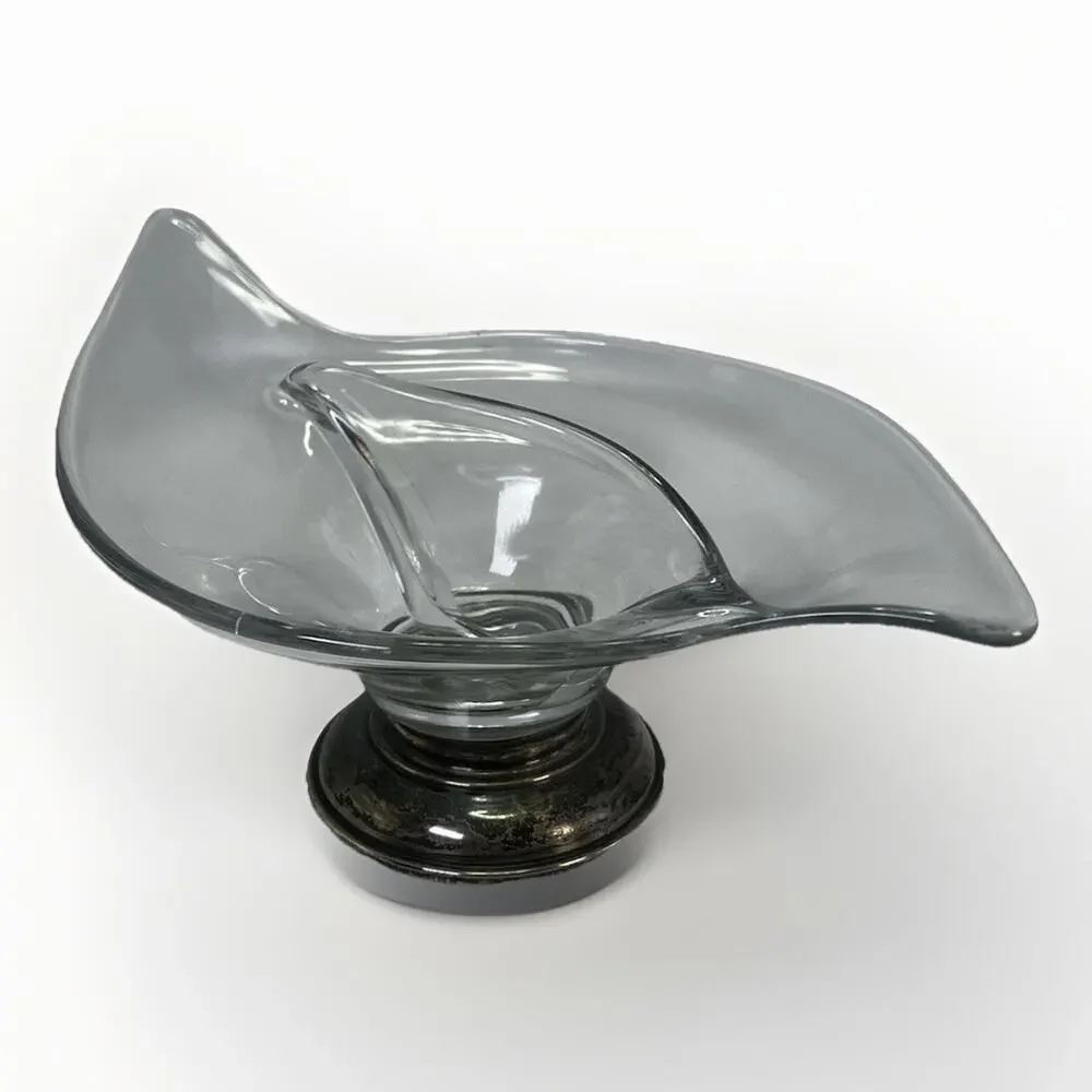 VTG Frank M Whiting Clear Glass Curved Candy Dish 925 Sterling Silver Base MCM - Picture 7 of 11